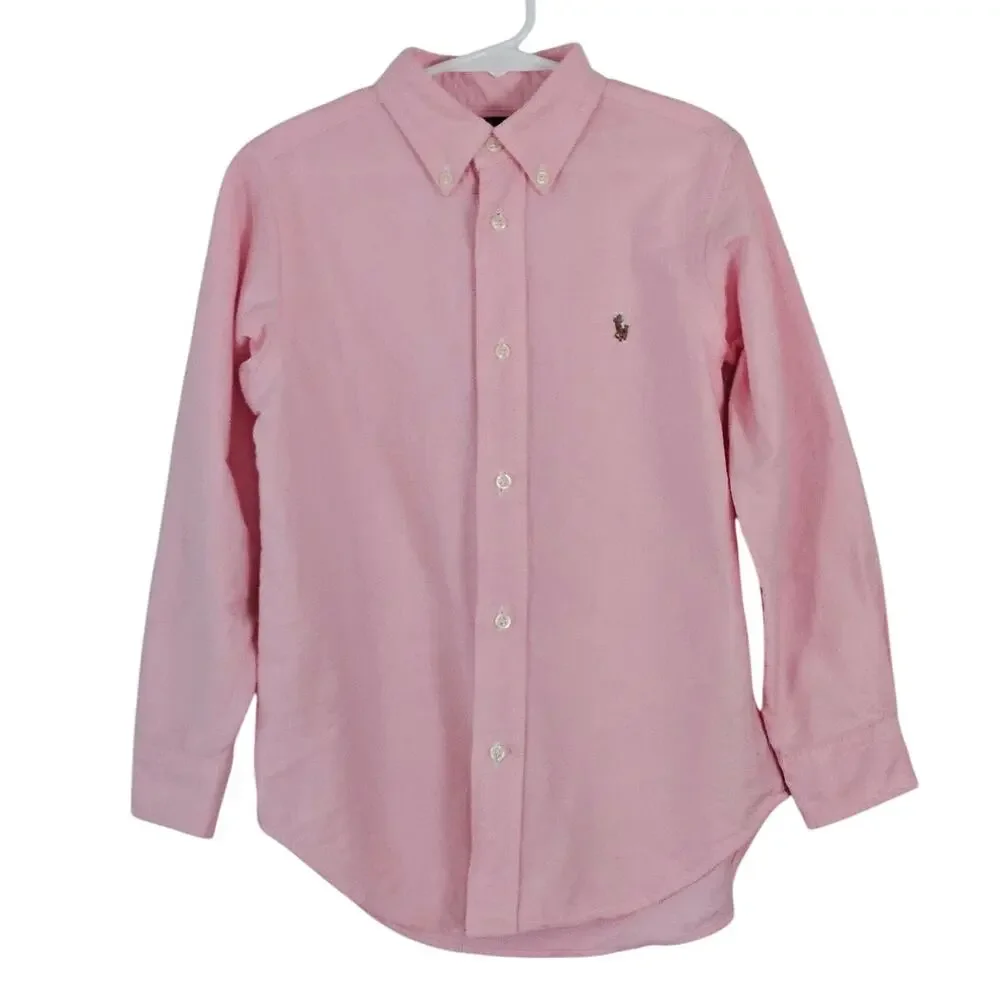 Ralph Lauren Boy's Sz 6 Cotton Button Down Shirt Polo Pony Pink EUC